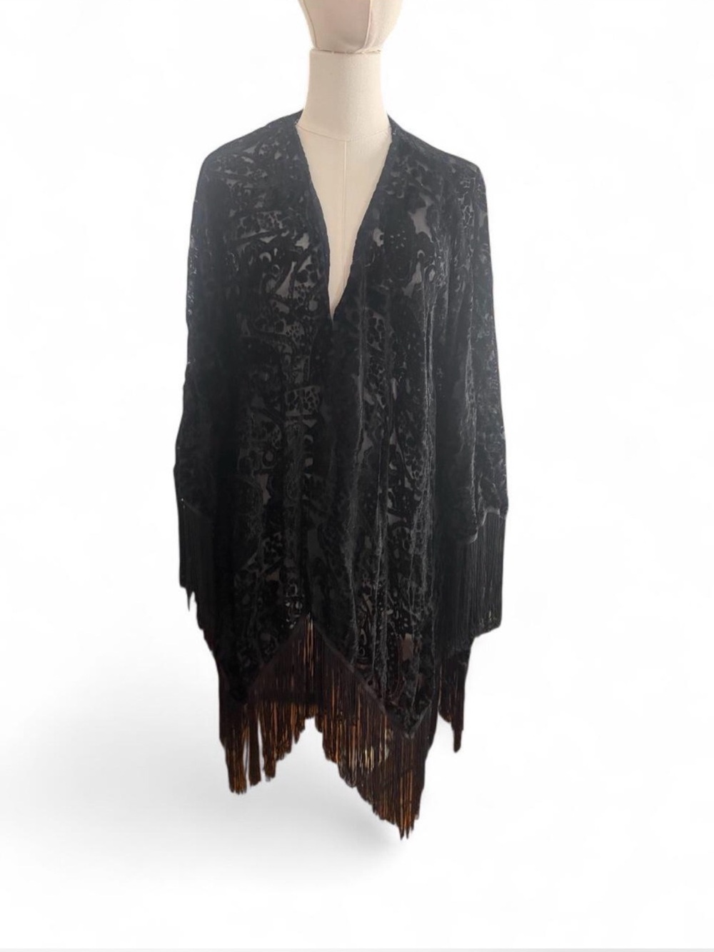 Black Velvet Fringe Open-Front Women's